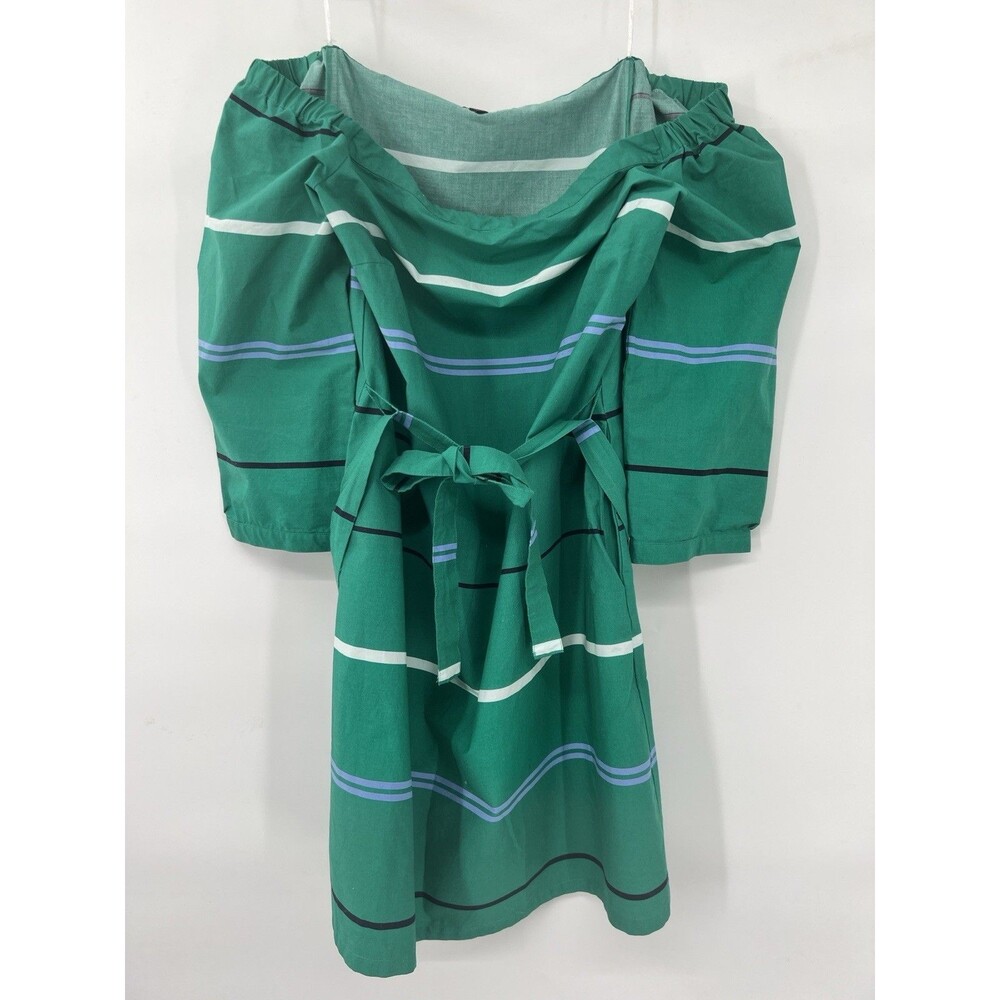 Ann Taylor Women’s Linen Shift Dress Size 2 Striped Green Pockets Belt cotton